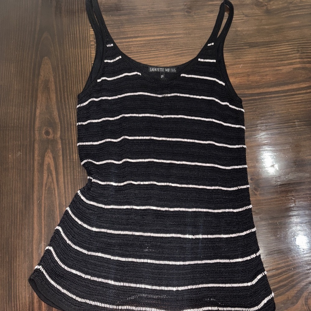 Lafayette 148 Tank Top Womens XL BKACK AND WHITE Beaded crochet Lined
